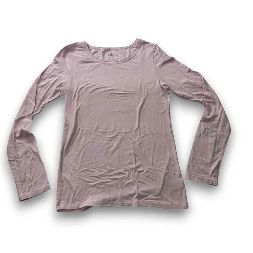 Alo Yoga CoolFit Long Sleeve Top Light Pink Bamboo Blend Crew Neck Womens Large